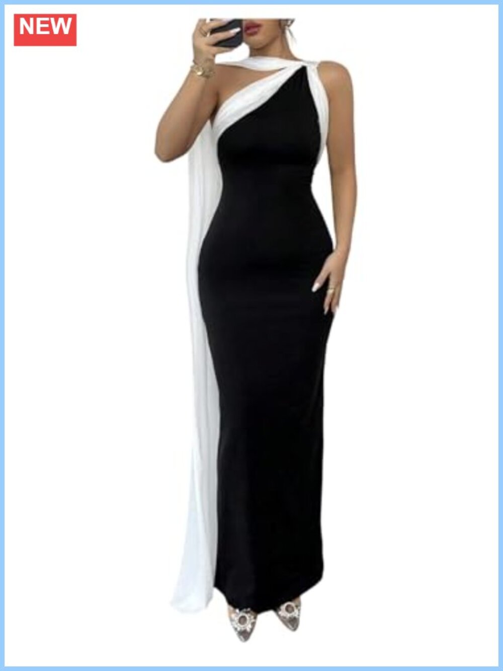 Women's Formal One Shoulder Maxi Dress Stretchy Bodycon Sleeveless Evening Gown